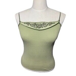 Vintage Abercrombie & Fitch Green Beaded Mesh Tank Top Y2K 90s Medium
